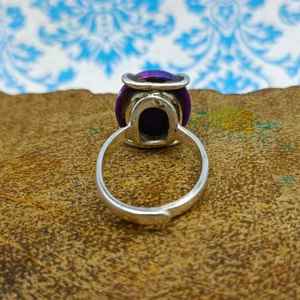 แหวนแฮนด์เมดทำจากเงินสเตอร์ลิง925อัญมณีสีเทอร์ควอยซ์ทองแดงสีม่วงธรรมชาติทรงรีเรียบดีไซน์ใหม่กรอบแบบลำลอง - Product Image 4