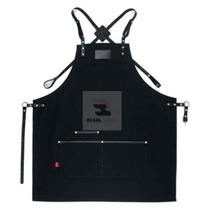 Delantal de chef de alta calidad Uniforme y delantales de peluquero en tela vaquera y cuero Hecho de lona de algodón - Product Image 6