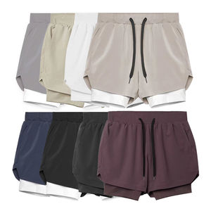 กางเกงขาสั้นผ้าฝ้ายโพลีเอสเตอร์สำหรับผู้ชายกางเกงขาสั้นสองชั้นระบายอากาศได้ดีแห้งเร็วสำหรับออกกำลังกายออกกำลังกายเพาะกาย - Product Image 1