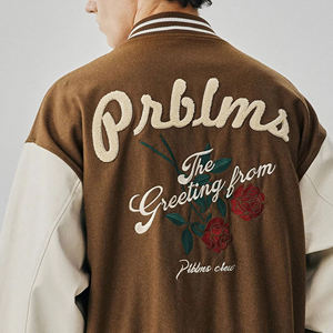 Veste universitaire en toile vintage pour homme avec logo personnalisé, col montant, broderie, patch, veste de style lettreman pour streetwear - Product Image 3