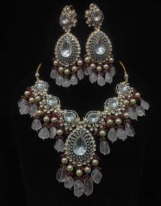 Gold Plated Luxury Designer Polki Necklace <b>Set</b> with Earrings <b>Bridal</b> <b>Jewelry</b> for Wedding & Party Celebration - Product Image 1