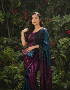 Sari de Tela de Seda Pesada con Nuevo Diseño, Inspirado en Bollywood, para Fiestas Nocturnas, con Blusa a Juego para Mujer - Product Image 2