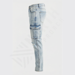 Pantalons en denim de qualité supérieure, légers, à séchage rapide, multi-saisons, été, automne, printemps, taille mi-haute, vente en gros sur mesure pour hommes - Product Image 3