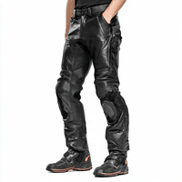 Pantalon de motard pour homme en cuir de vachette véritable, fermeture boutonnée, coupe large, poids moyen, protection UV, écologique, plusieurs poches