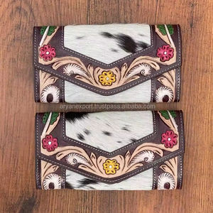 การออกแบบใหม่มือเครื่องมือแกะสลักกระเป๋าสตางค์มีสไตล์ผมบนหนัง Cowhide หลายใช้กระเป๋าสตางค์หนังแท้ตะวันตกสําหรับผู้หญิง - Product Image 4