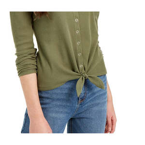 Top termico da donna in maglia Ultra Flirt Junior's Extra Large Green Tie-Hem - Product Image 3