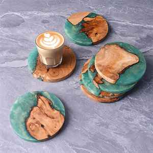 MN EXPORTS Premium Maple Nogal Resina Madera Posavasos duraderos hechos a mano Elegante Ángel Estilo Café y Cerveza Regalo de boda - Product Image 5