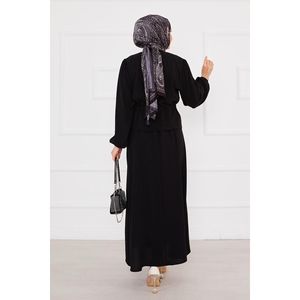 Conjunto negro de 2 piezas Hijab plisado en la cintura, ajuste holgado, estilo informal, cuello levantado, tejido, patrón tejido para primavera - Product Image 5
