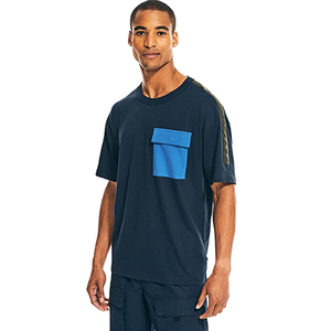 Mens Navy Blue T Shirt with Blue Pocket Short Sleeve Casual Streetwear Cotton Tee Contrast <b>Detail</b> Top - Product Image 5