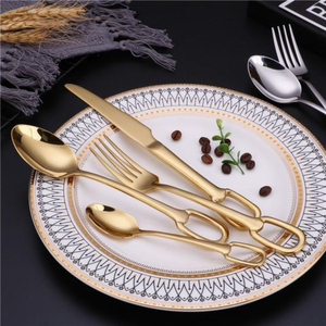 Silverware Set Serving Spoon Cutlery Flatware Dining Ware Hotel Ware Fork Spoon Stainless Steel Cutlery Gold Shape Handle - Product Image 2