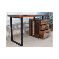 Escritorio industrial de hierro y madera con 3 cajones, muebles de estudio modernos para sala de estar, negro y madera Metal, acabado de cera PP, 130x60x76 cm