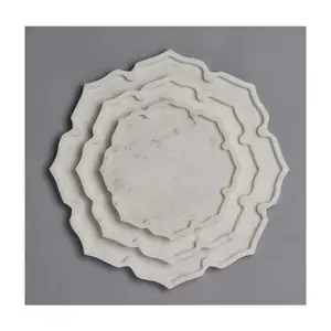 Handmade Pure Marble Lotus Shape Platter, Beautiful Makrana Marble Serving Tray For Home Use