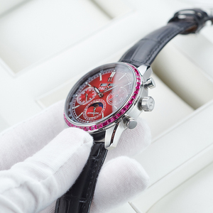 <span class=keywords><strong>Oblvlo</strong></span> นาฬิกาข้อมือกลไกอัตโนมัติสำหรับผู้ชาย, นาฬิกา Moonphase มัลติฟังก์ชันหน้าปัดสีแดงคลาสสิก - Product Image 5