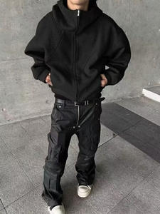 Oversize Loose Heavyweight Blank Heavy Black Drop Shoulder 100% algodón Fleece Zipper Plus Size Hoodies Sudadera - Product Image 6