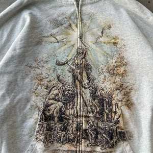 Sweat à capuche en éponge française vintage 100% coton épais délavé à l'acide pour hommes brodé et perlé en hiver - Product Image 3