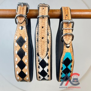 2025 nouveau motif à carreaux usiné à la main en cuir véritable collier de chien conception en gros personnalisé réglable Durable colliers pour animaux de compagnie - Product Image 1