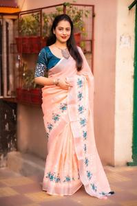 Dernière tenue de créateur Meilleur pur lin Sare avec argent Zari Pattu Border Work Femme Mode Exportateur et Fournisseur de l'Inde - Product Image 6