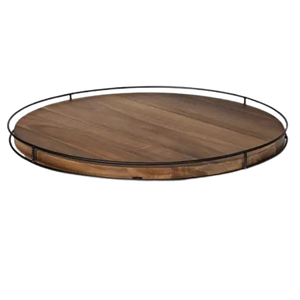 Bandeja de servicio de madera de forma redonda hecha a mano de lujo de mesa con mango de metal de diseñador para fiestas y desayunos - Product Image 6
