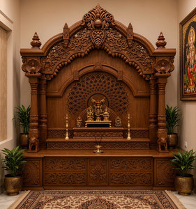 Mandir hindú de madera maciza con acabado en nogal oscuro personalizado para decoración de templos domésticos y sala de oración. Fabricante y exportador para EE. UU. - Product Image 2