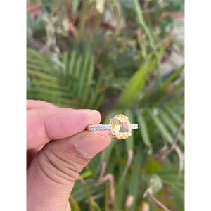 Romantic <b>925</b> <b>Silver</b> Pear Citrine <b>Ring</b> Rose Gold & Gold Plated Set <b>with</b> Natural Gemstones Jade Inlaid Claw Setting for Engagement - Product Image 2