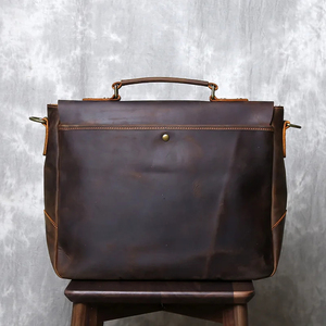 Classic Cowhide Leather Laptop Messenger Shoulder Bag Durable Office Use Zipper Closure Protective Portable - Product Image 2