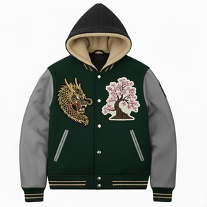Chaquetas Varsity con Parches Bordados Personalizados para Hombre, Proveedor Directo de Fábrica, Ropa Casual, Chaquetas Varsity con Capucha para Hombre - Product Image 1