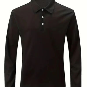 Classique hommes grande taille décontracté pour polo pour printemps automne couleur unie à manches longues avec col boutonné Design respirant - Product Image 1