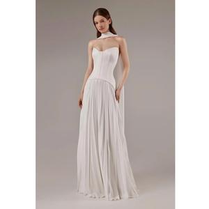 Silk <b>Pleated</b> <b>Skirt</b> Ivory <b>Satin</b> Corset Wedding Dress - Product Image 1