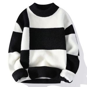 Pull à col rond pour homme, nouveau modèle tendance, logo personnalisé sur le devant, tricot d'hiver, décontracté, chaud, anti-boulochage, motif uni - Product Image 2