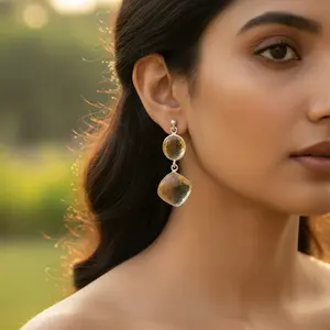 เงินแท้ 925 # แฟชั่น #   ต่างหูหยดน้ำสีซิทรินสำหรับสวมใส่ในชีวิตประจำวัน - Product Image 1