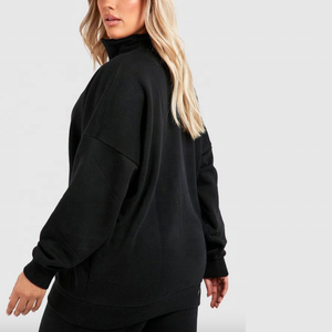 Sudadera con capucha de talla grande para mujer con media cremallera, logotipo personalizado, bordado 3D, cuello alto liso, forro polar oversize, informal, para otoño - Product Image 4