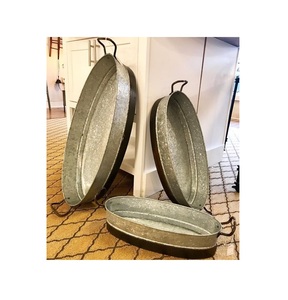 Lot de 3 plateaux galvanisés dernier design pour décoration de table de restaurant plateaux galvanisés grande taille de qualité supérieure de forme ovale - Product Image 1