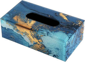 Caja de pañuelos de madera MDF verde mar clásica con acabado brillante y tacto dorado - Product Image 2