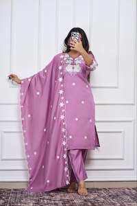 Ensemble Salwar Kameez Kurti Pent Dupatta en soie jacquard Dola traditionnelle, nouvelle conception, séchage rapide, pour les fêtes, toutes saisons, coupe classique - Product Image 5
