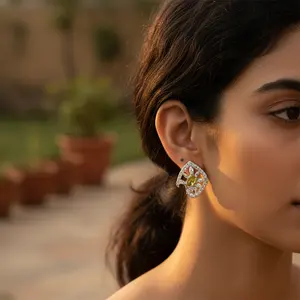 Women's Vintage 925 <b>Silver</b> <b>Drop</b> <b>Earrings</b> with Peridot Gemstone 14K Gold Jewelry with Diamond and Roses Gold Accents - Product Image 1