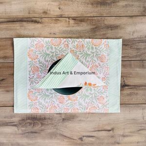 Hand Block Printed Placemat & Napkin - Buy Custom Printed Placemats,Hand Painted Table Cloth,Stock Hand Block <b>Place</b> <b>Mat</b> Napkin - Product Image 2