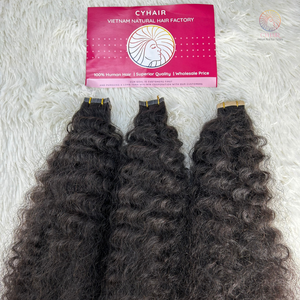 Extensions de cheveux humains bouclés Remy birmanes à bandes adhésives, 22 pouces, double trame machine, 100% cheveux vierges vietnamiens - Product Image 5