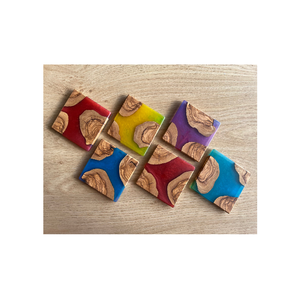 ถาดรองแก้วไม้และเรซิน6ชิ้นพร้อมที่จับสำหรับร้านอาหารใช้อาหารเย็นสินค้าขายดี - Product Image 1