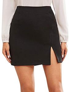 Mini-jupe noire en satin taille haute anti-plis ornée de perles avec fente asymétrique pour femme, style bureau, coupe ajustée, idéale pour l'été - Product Image 1
