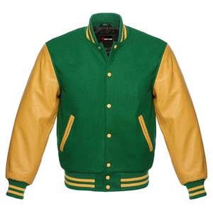 Venta caliente moda Letterman College chaqueta de béisbol para hombres concha de lana con parche bordado de chenilla de manga de cuero genuino - Product Image 3