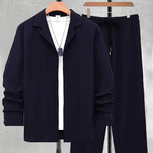 Conjunto de verano doble de calidad superior para hombre, conjunto informal de dos piezas de malla de punto transpirable ligero, chándal deportivo - Product Image 1