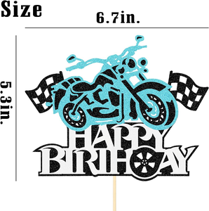 Decoración de pastel de motocicleta con purpurina en azul claro, tema de carreras de bicicletas, Decoración de cumpleaños para niños, niñas y hombres, suministros para fiestas - Product Image 2