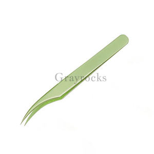 Pince à épiler en acier inoxydable de style lune incurvée verte GE-5555-93 de Gray Rocks, logo personnalisé pour l'extension de cils, volume fait à la main - Product Image 2