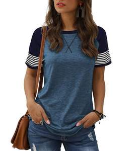 Fabricantes de ropa Casual Splicing Faded Camiseta de manga corta para damas para uso diario - Product Image 2