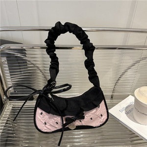 Sac sous le bras en jean pour femmes, petit sac à bandoulière, fermeture éclair, dentelle de niche, style cool et doux, patchwork, pliable, capacité de 1L - Product Image 4