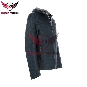 Maxson Navy Veste en cuir à capuche Vêtements d'extérieur élégants et polyvalents pour hommes Prix de gros grossistes - Product Image 4
