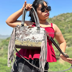Sac fourre-tout à franges en cuir de vachette sculpté à la main en cuir de vachette de style sac à main élégant sacs en cuir pour femmes multi-usages - Product Image 4