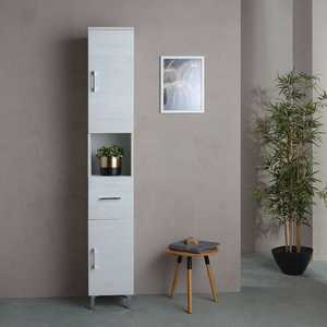 Colonne de salle de bain autoportante Ravenna en chêne blanc de 190 cm de hauteur, accessoires pour salle de bain et toilettes - Product Image 1