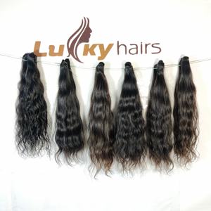 Extensions de cheveux humains ondulés à vague naturelle brute non traitée indien cuticule alignée Machine Double trame couleur noire - Product Image 1