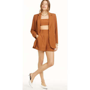 Chaqueta Estilo Boyfriend a Rayas Naranjas para Mujer, Marca Danielle Bernstein, Nueva Colección, Material de Cuero, Talla Pequeña para Primavera - Product Image 1